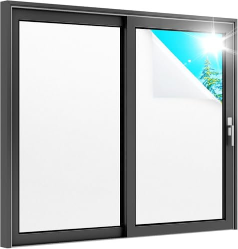 rabbitgoo Vinilos para Cristales con Cuadriculas Fácil de Cortar 60x400cm Blanco Puro, Vinilo Adhesivo Cristal Opaco, Estático, Anti UV, Lámina Privacidad Ventana para Mampara Baño Dormitorio