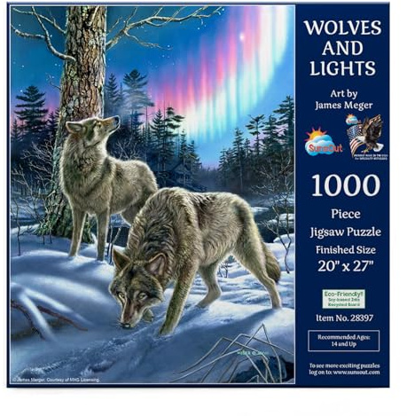 SunsOut Puzzle Wölfe im Nordlicht - 1000 Teile Puzzle