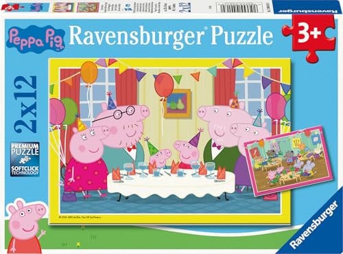 Ravensburger Peppa Pig Toys for 3 Year Olds - 2x 12 Piece Jigsaw Puzzles - Birthday Party Time - 2024 Edition