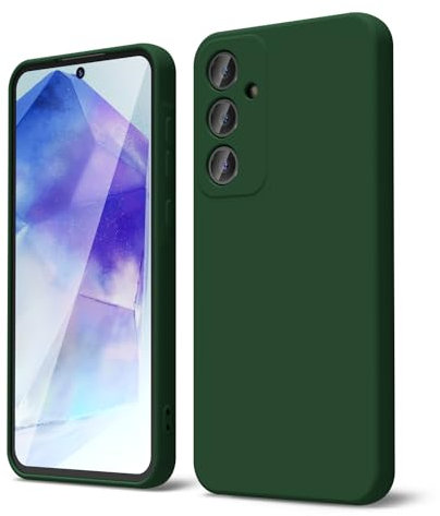 oakxco for Samsung Galaxy A55 5G Case Liquid Silicone, Soft Rubber Gel Elegant Aesthetic Basic Simple Cover, Cute Thin Slim TPU Matte Solid Color Plain Smooth Case for Women Men Boy, Dark Green