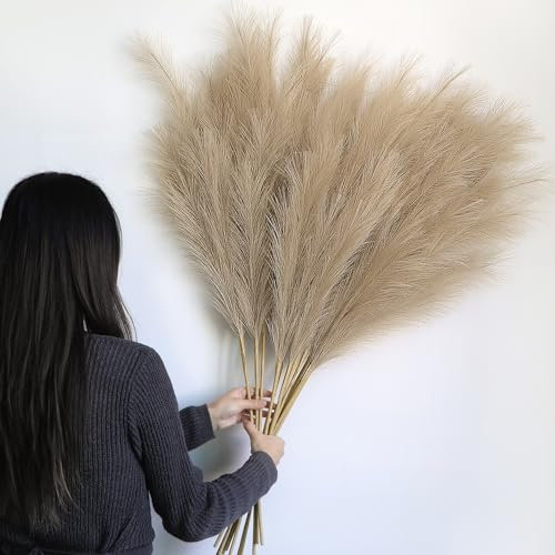 12 Stück Pampasgras Künstlich Groß,115CM Pampasgras XXL Flauschig,Künstliche Trockenblumen Deko für Boho Vase,Bodenvase,Dekoration Wohnzimmer,Schlafzimmer,Hochzeit(Braun)