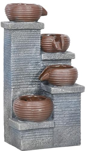 Outsunny Fontaine de jardin à énergie solaire avec lumières LED et pompe, fontaine à eau en cascade à 4 niveaux pour intérieur/extérieur, boules décoratives en cascade, 58 cm de hauteur