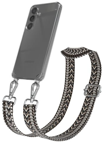 EAZY CASE - Handykette mit verstellbarem Trageriemen kompatibel mit Samsung Galaxy S24 - Taschengurt mit transparenter Handyhülle für Galaxy S24 Hülle dünner Schulterriemen in Grau Schwarz Silber