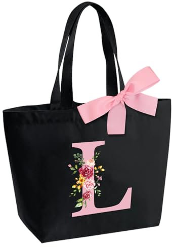 Personalisierte Initialen Tragetasche, Wasserdicht Handtasche Damen, Shopper Tasche Tote Bag mit Innentasche und Reißverschluss Weihnachten Geschenke für Frauen Mutter Freundin Braut Brautjungfern L