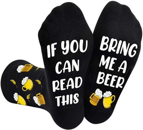 UEOTO Beer Gifts for Men Birthday Present Who Have Everything Funny Socks, IF YOU CAN READ THIS BRING ME A BEER Socks Novelty Fathers Day Christmas Gifts for Men Dad Grandad Size 9-12 UK