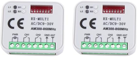 2 receptores universales RX multifrecuencia 300-868 MHz, 2 canales, 12 V, 24 V, mando a distancia para puerta de garaje, 433,92 MHz, 868 MHz