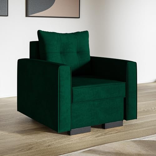 MOTIVENA Vienna Sofa Sessel Wohnzimmer Modern, Ohrensessel, Loungesessel Wohnzimmer, Clubsessel, Couch Sessel, Polstersessel, Sofa Chair, Einzelsofa, Taschenfederkern (H3), Sessel Samt Grün