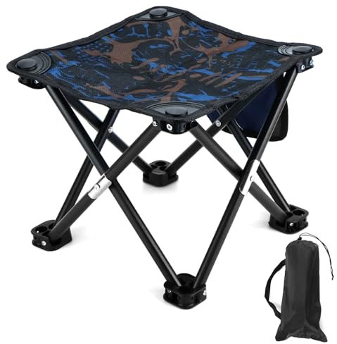 QWORK® Sgabello Campeggio, Sgabello Pieghevole Portatile con Borsa Portaoggetti, Sgabello Pieghevole, per Campeggio all'aperto, Pesca, Picnic, Barbecue