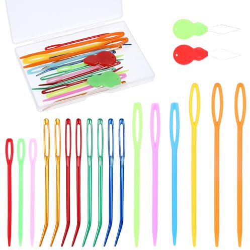 19 Stück Wollnadel Set zum Vernähen, 4 Größen Großäugige Stopfnadeln für Wolle, Inklusive 2 Nadeleinfädler, Handnähnadeln und Gobelinnadeln für Garn, Stumpfe Nadeln zum Weben und Handgenähtes Leder