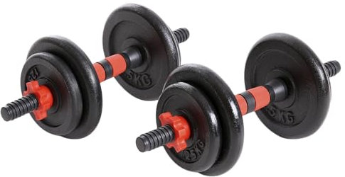 Hansson Sports® Kurzhanteln 2er Set Gusseisen 15kg/20kg/ 25kg–Hantelstange, Gewichte und Sternverschlüsse gerändelt 25mm schwarz rot (A:15KG)