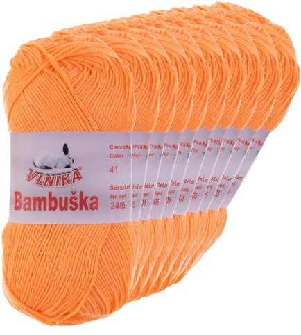 10 x 50g Häkelgarn Bambuska Sommergarn Strickgarn Baumwolle Viskose unifarben, Farbwahl, Farbe:41 neonorange