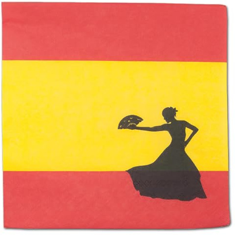 Papierservietten mit Spanien Flagge Motiv – 40 Stück, 33x33 cm, 1/4 Falz, 3-lagig für spanischen Abend, Fanparty, Nationalfeiertag, Länderdeko oder Mottopartys (2 x 20 Servietten)