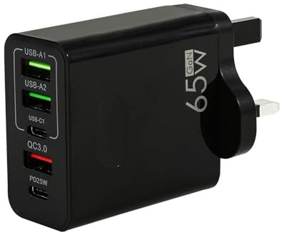 USB Plug Charger, 65W 5-Port USB Fast Charger Adapter Quick Charge Adapter Wall Plug Multi Fast Charging Plug for iPhone Android (black, 65W Fast Charging)