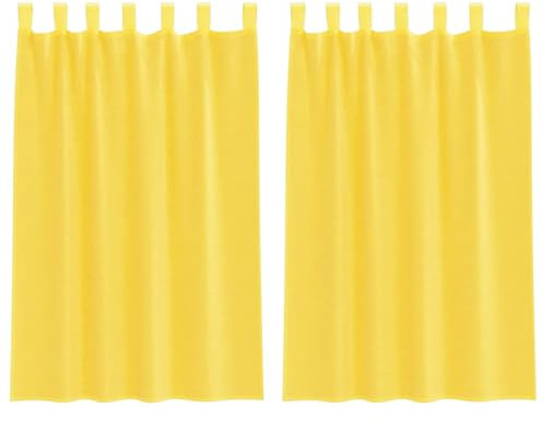 vidaXL Voile Vorhänge mit Schlaufen 2 STK. Gelb 140x175 cm, Gardine, transparenter Vorhang, Fenster-Voile, Fensterdekoration