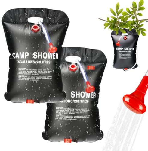 Gohytal Solar Shower Bag, 5 Gallons 20L Camping Solar Shower Bag, Heating Camping Showerbag Temperature Indicator Hot Water Hiking Climbing Outdoor Picnic Beach (2)