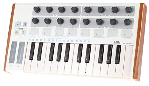 WQZzjm Teclado de 25 Notas, Pad de batería, Mini Controlador de Teclado Midi USB ultraportátil de 25 Teclas, Teclado electrónico