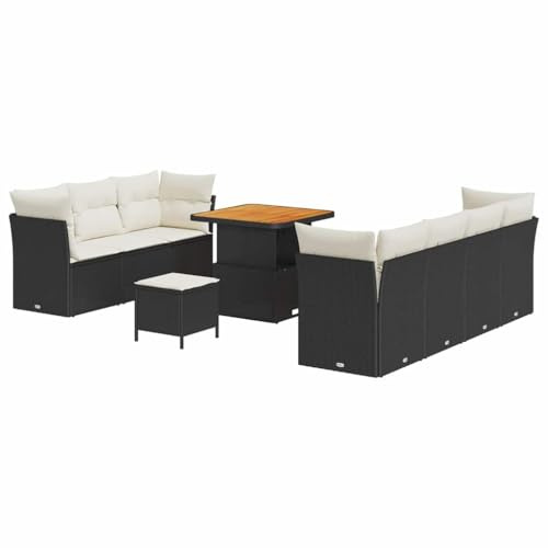 vidaXL Garten-Sofa-Set 10 pcs Schwarz Poly-Rattan, Garten und Terrasse, strapazierfähige Outdoor-Sofa-Garnitur, Lounge für den Sommer