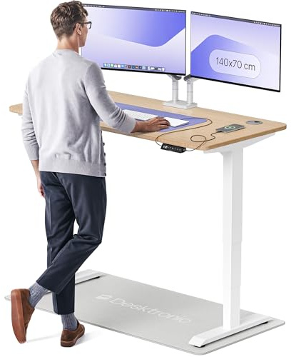 Desktronic Höhenverstellbarer Schreibtisch aus Bambus (140x70cm) – Elektrisch höhenverstellbar mit flüsterleisem Dual-Motor & Touchscreen – Hohe Tragfähigkeit – Stehtisch HomePro