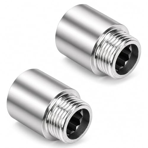 YOGAZEN 2 Stück Hahnverlängerung G1/2 Zoll x 30 mm, 1/2 IG x 1/2 AG, Fitting Edelstahl 1/2 Zoll VerläNgerung für WasserhäHne, Eckventile, DuschköPfe, GewindeverläNgerung, Wasseranschluss