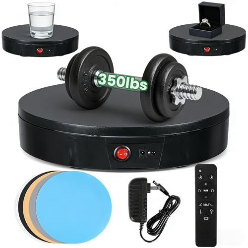Flyrivergo Photography Turntable 11.8inch/350lb High Load, Motorized with 20ft(6m) Remote, 360° Rotation for Video, 3D Scanning, Display (Black)