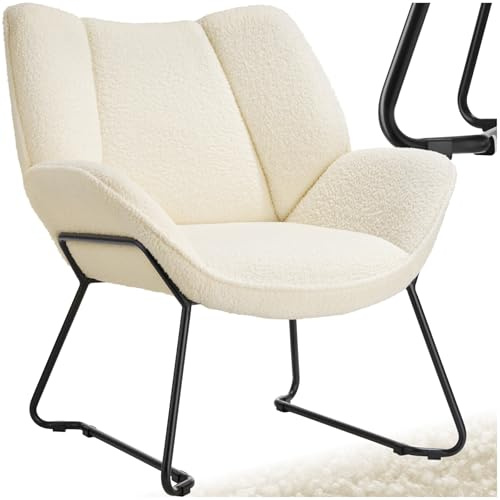 tectake® runder Sessel, Relaxsessel, Teddysessel, Kuschelsessel mit Bouclé Bezug, Plüsch Lesesessel bequem, Loungesessel als Stillsessel, Kinderzimmer, Wohnzimmer Sessel - Creme-weiß
