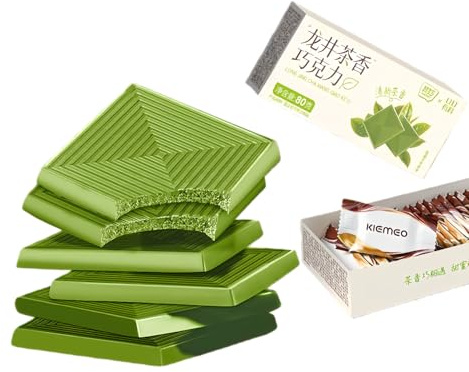 WSYLS-Guimauves Au Chocolat WSYLS-Dubai, Enrobage Chocolat Noir - Bonbons Mous, Parfaits Pour Les Fêtes, Halloween, Noël Et Les En-cas Chinois, 58 G X 3 (Goût Thé Longjing)