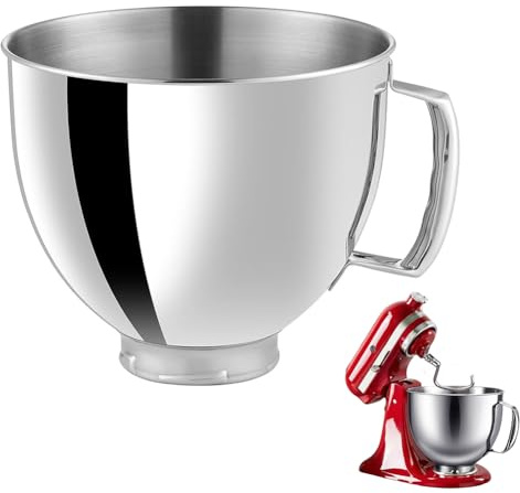 Edelstahl-Rührschüssel für KitchenAid-Standmixer, 4,5 bis 5 Quart Fassungsvermögen mit Griff, kompatibel mit KitchenAid-Mixerzubehör