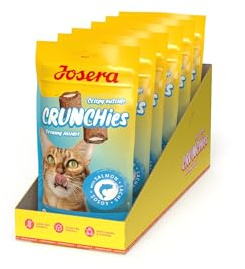 JOSERA Crunchies Salmon | 6X 60g | Knusperkissen mit Lachs für Katzen | Adult | Premium Snack für Katzen - außen knusprig, innen cremig | getreidefrei & zuckerfrei | mit Vitaminen & Taurin