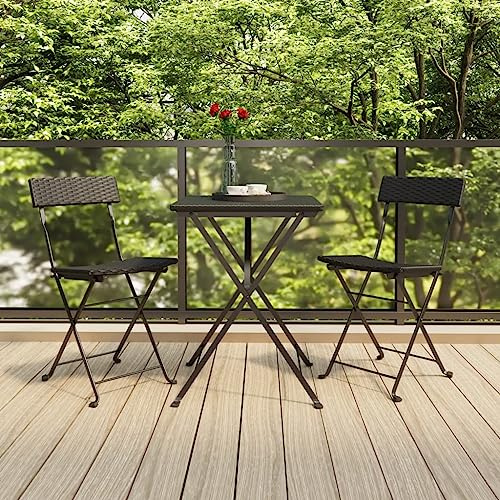 Mimdixy Gartensessel Gartenstühle Balkonstühle,Bistrostühle 2 STK. Klappbar Schwarz Poly Rattan und Stahl,Loungesessel Für Wohnzimmer,Terrasse,Balkon,Garten,Einfach Zu Warten
