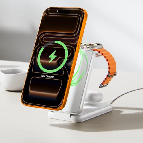 iVANKY Faltbare Wireless Ladestation Charger für iPhone/iWatch/AirPods | 15 W 3 in 1 Reiseständer für Induktive MagSafe für iPhone 18 Pro/Pro Max 17/16/15/14/13/12/Plus/Air, Apple iWatch, Airpods