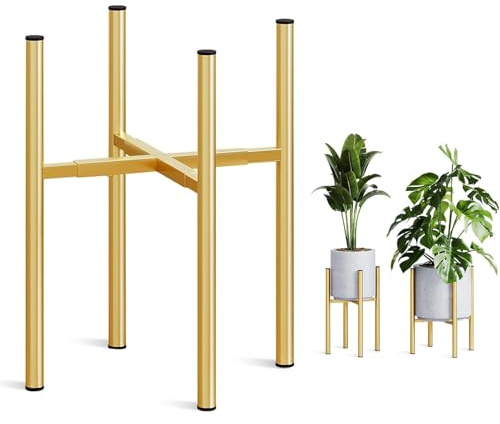 Metal Plant Stand, Adjustable Metal Plant Stand, Indoor Outdoor, Width 8 to 14, Mid Century Expandable Plant Holder Fits Small to Large Pots, Modern Golden Iron Plant Holder
