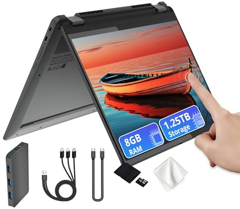 Lenovo Flex 5i Chromebook Plus 14 WUXGA Touchscreen 2-in-1 Laptop, Intel Core i5-1334U, 8GB LPDDR4x, 1.25TB Storage (256GB SSD&1TB Docking Station), Backlit Keyboard, FHD Camera, Chrome OS, Gray