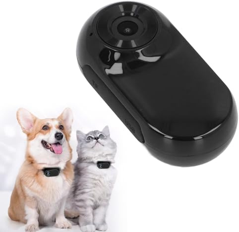 Ejoyous Katzenhalsband-Kamera, Hundehalsband-Kamera HD 1080P Drahtlose Sportkamera für Haustiere mit 120° Weitwinkelobjektiv Videoaufnahme für Katzen Hunde Outdoor Indoor Haustier (Black)