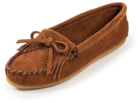 Minnetonka Women's Kilty Suede Hardsole Moccasin, Brown, 8 M US