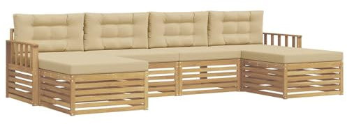 vidaXL Sofagarnituren 6 pcs Weiß und Beige Massivholz Akazie, Akazienholz Sofa-Set, modulares Design für die Lounge im Freien, Bequeme Loungemöbel für den Garten