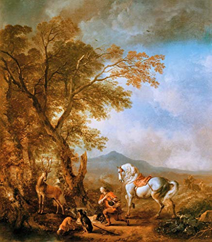 Kunstdruck/Poster: Philips Wouwermans Die Bekehrung des heiligen Hubertus - hochwertiger Druck, Bild, Kunstposter, 75x85 cm