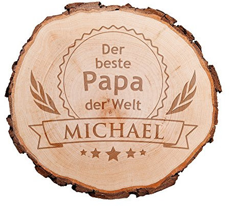 Casa Vivente – Baumscheibe mit Gravur – Der beste Papa der Welt – Motiv 3 – Personalisiert mit Namen - Als Türschild, Wandschild, Dekoration – Geburtstagsgeschenk – Vatertag – Geschenk für Männer