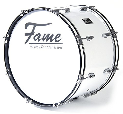 Fame Marching Bass Drum 18x12, mit Tragegurt und Beater, Fußball Trommel, Pauke, 7 kg, weiß, Karneval