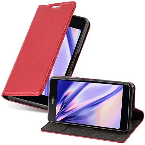 Cadorabo Hülle kompatibel mit Sony Xperia Z2 COMPACT aus Premium Kunst Leder Flip Klappbare Stoßfeste Magnetische [Standfunktion] [Kartenfächern] Cover Hülle für Sony Xperia Z2 COMPACT Tasche in Rot