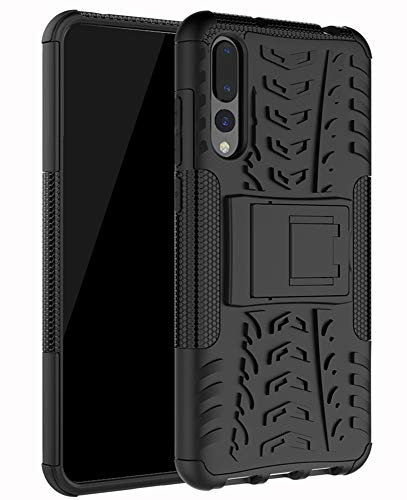 Yiakeng Handyhülle für Huawei P20 Pro Hülle, Doppelschicht Stoßfest Schlank Silikon 360 Grad Schutz Mit Ständer für Huawei P20 Pro (Schwarz)