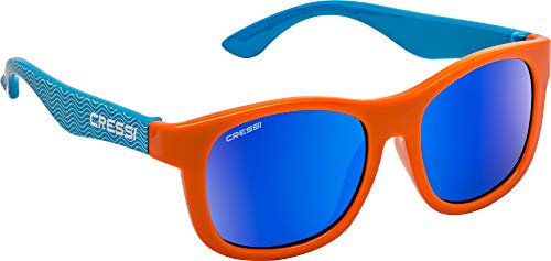 Cressi Unisex – Babys Teddy Sunglasses Polarisiert Kinder Sonnenbrille, Hellblau Wellen/Orange/Spiegelglas Blau, 3/5 Jahre