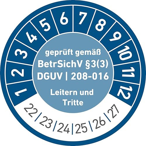 Leitern und Tritte Wartungsplaketten Prüfplaketten geprüft gemäß BetrSichV 30mm (100, blau)