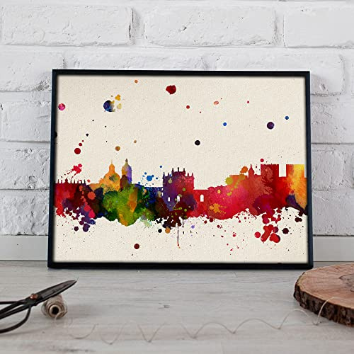 Nacnic Art Print Granada. Skyline-Aquarell-Stil und Farb-Explosion. Postergröße A3.