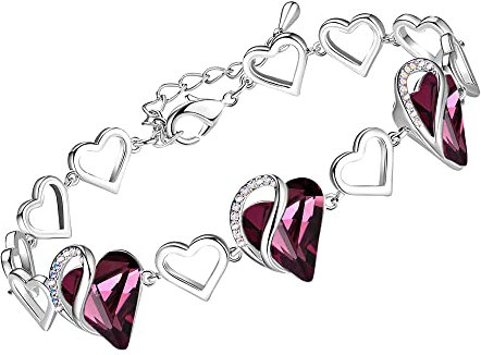 Leafael Bracelet Cœur de pierres de naissance avec Cristaux De Guérison pour femmes| Bijoux Sans allergie | Coffret Cadeau Inclus | 02-Février-Améthyste Sombre Rose