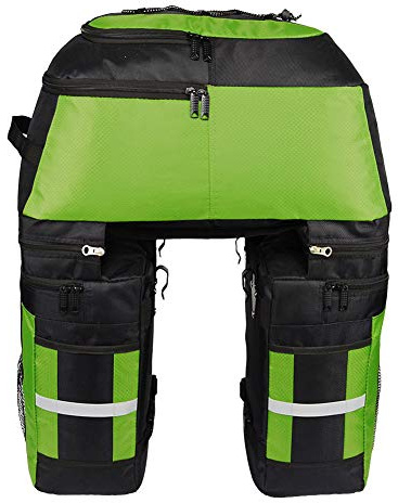Große Doppeltasche Fahrrad-Gepäckträger-Packtasche mit Reflektierende Verkleidung,3 in 1 Multifunction 70L Gepäckträger Tasche Reißfest Groß Fahrradtaschen mit Regen-Abdeckung Schwarz Grün One size
