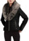 Giolshon Femmes Faux Cuir Veste Hiver Vêtements À La Mode Court Moto Biker Manteau avec Col De Fourrure Amovible 9201 Noirgris XL