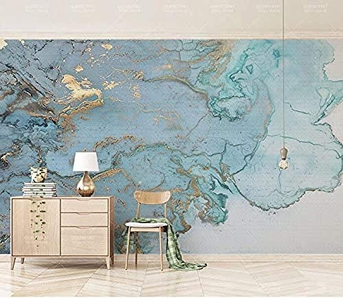 XiuTaiLtd Papier Peint En Marbre De Texture D'Or Bleu Luxueux Pour La Chambre À Coucher Peintures Murales 3D Papier Peint 3D - 350X256 CM