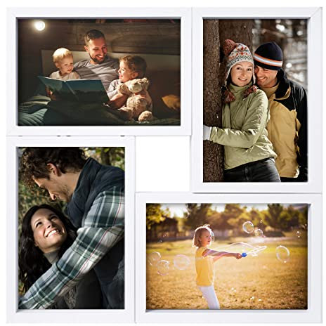 MAKITESY Collage Photo Frame 4 Multi Aperture Baby Family White Picture Frames with Glass for Wall Desk Decor Festival Gifts
