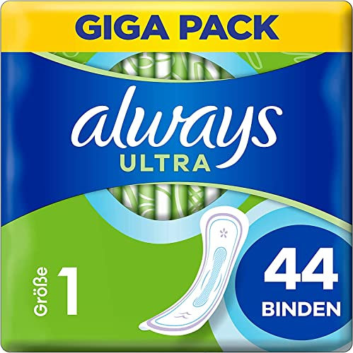Always Ultra Binden Damen Normal (Größe 1) (44 Damenbinden), Big Pack, dünn und super saugfähig, geruchsneutralisierend und Auslaufschutz