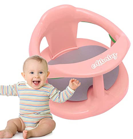 Edibaby, Siège de Bain pour Bébé, avec 4 Ventouses, Anti-dérapant avec Accoudoirs et Haut Soutien pour les bébés de 6 à 24 mois, Supporte jusqu'à 30kg (Rose)